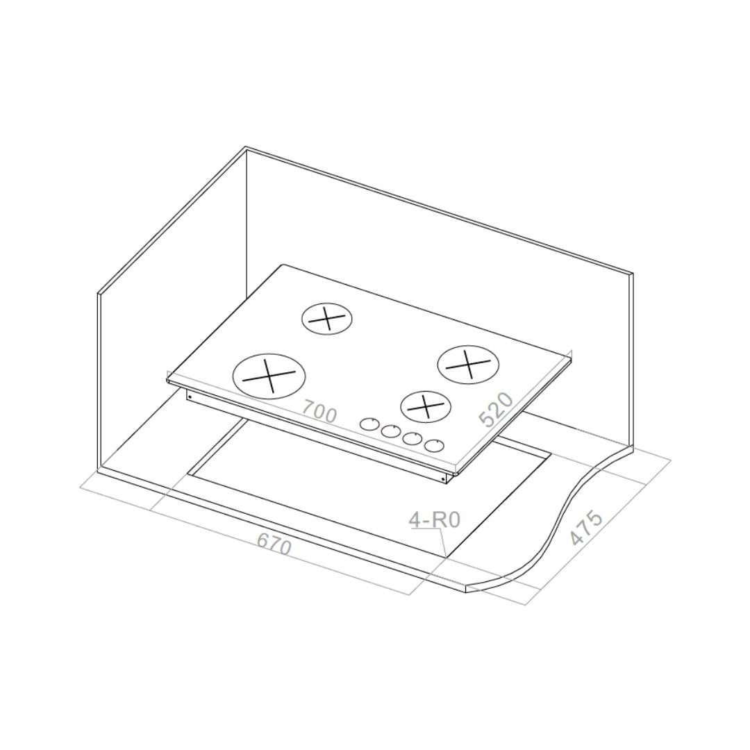 Hafele 80 cm 4 Burner Hob Vortex Series VORTEX 480
