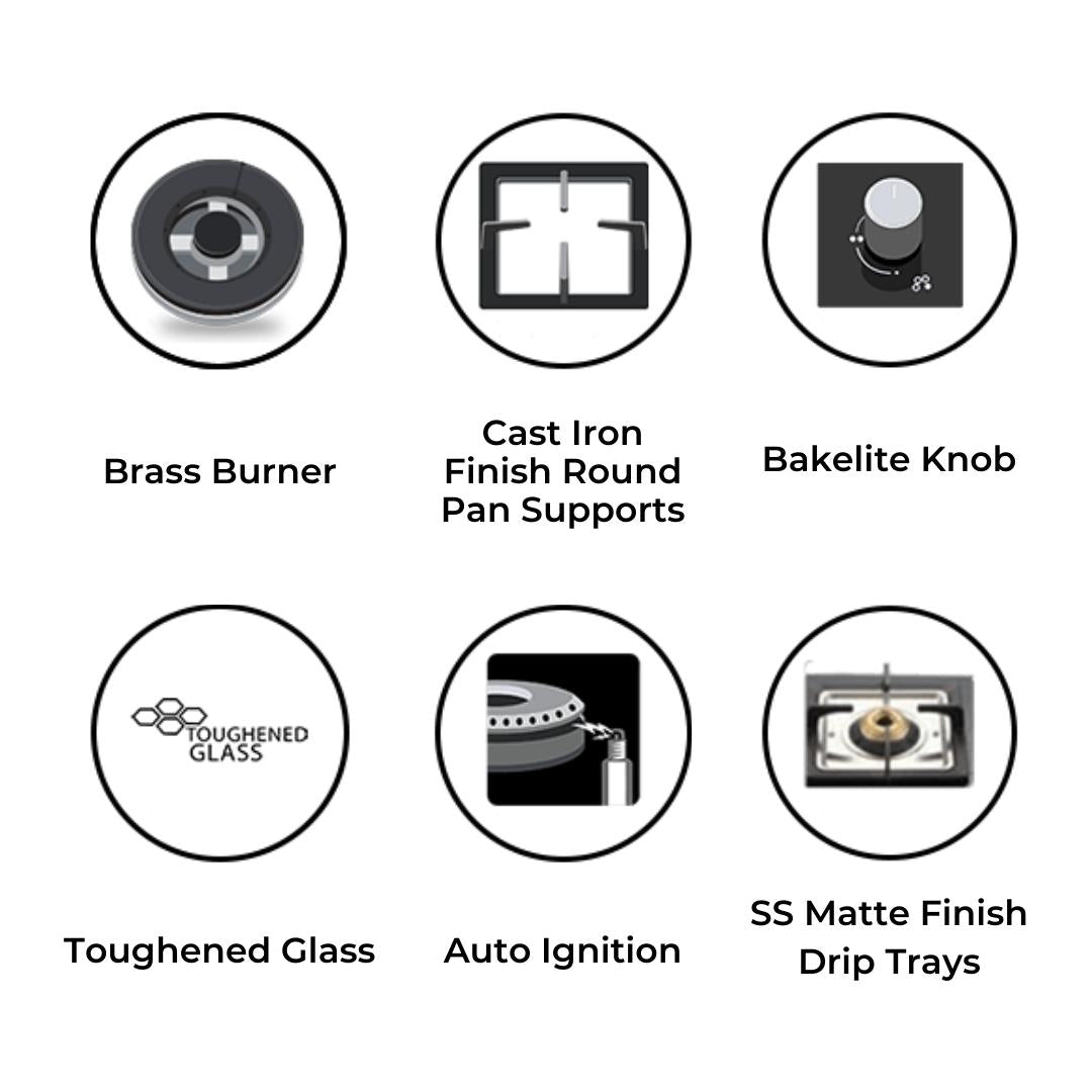 Hindware 60 cm 3 Burner Hob NORA PLUS 3B 60 CM
