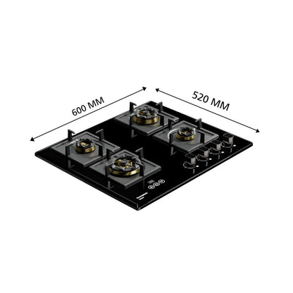 Crompton 60 cm 4 Burner Hob Optime Series HOB-OPFB604TI-MBL