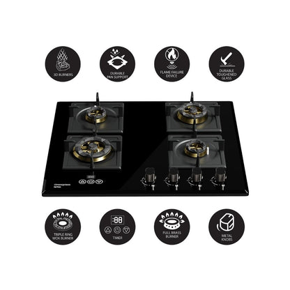 Crompton 60 cm 4 Burner Hob Optime Series HOB-OPFB604TI-MBL