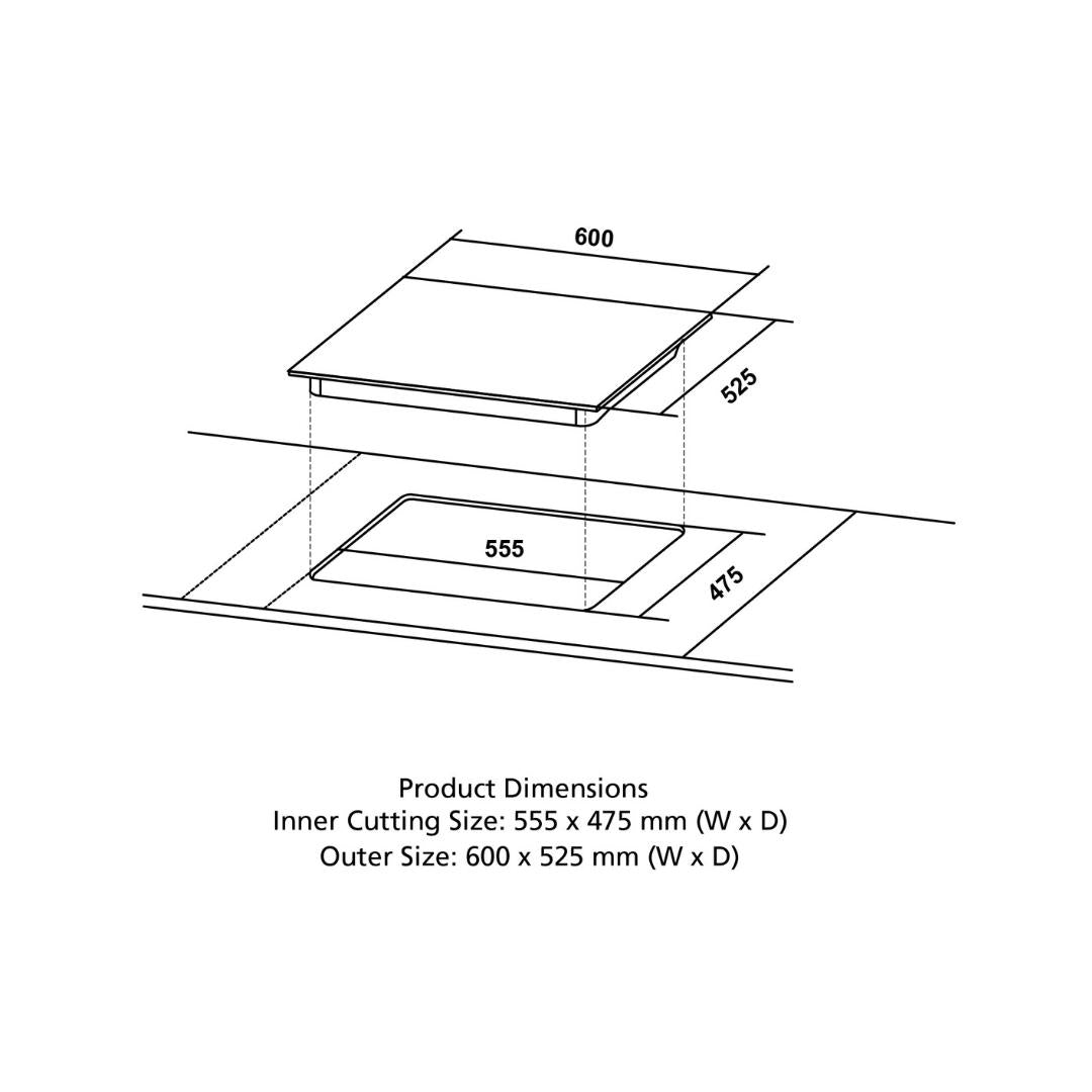 Crompton 60 cm 4 Burner Hob Optime Series HOB-OPFB604TI-MBL