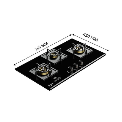 Crompton 78 cm 3 Burner Hob Optime Series HOB-OPFB783TI-MBL