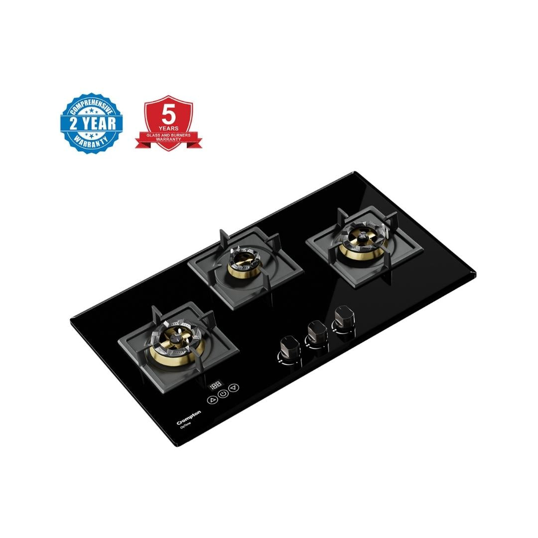 Crompton 78 cm 3 Burner Hob Optime Series HOB-OPFB783TI-MBL