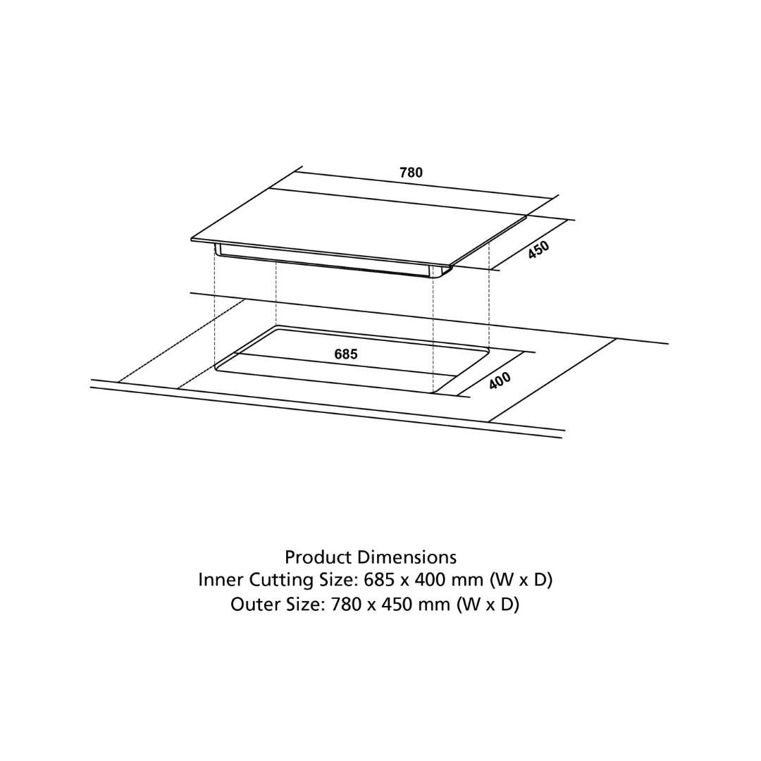 Crompton 78 cm 3 Burner Hob Optime Series HOB-OPFB783TI-MBL