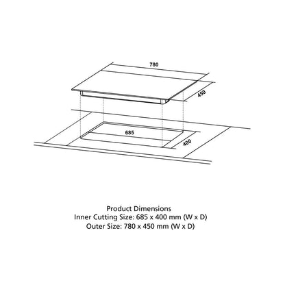 Crompton 78 cm 3 Burner Hob Optime Series HOB-OPFB783TI-MBL