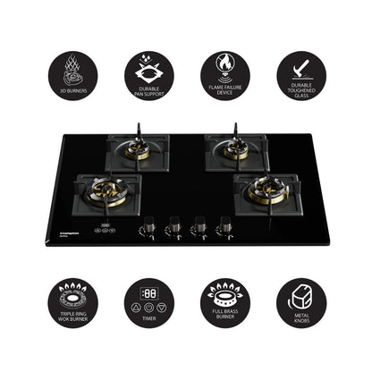Crompton 78 cm 4 Burner Hob Optime Series HOB-OPFB784TI-MBL