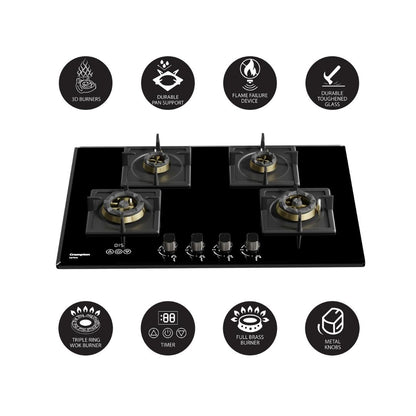 Crompton 90 cm 4 Burner Hob Optime Series HOB-OPFB905TI-MBL