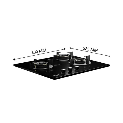 Crompton 60 cm 3 Burner Hob Sensosafe HOB-SSHB603-MBL