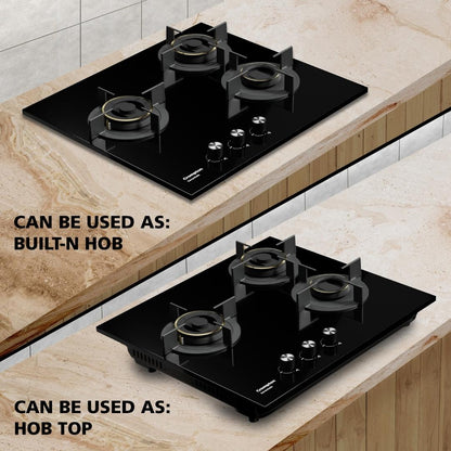 Crompton 60 cm 3 Burner Hob Sensosafe HOB-SSHB603-MBL