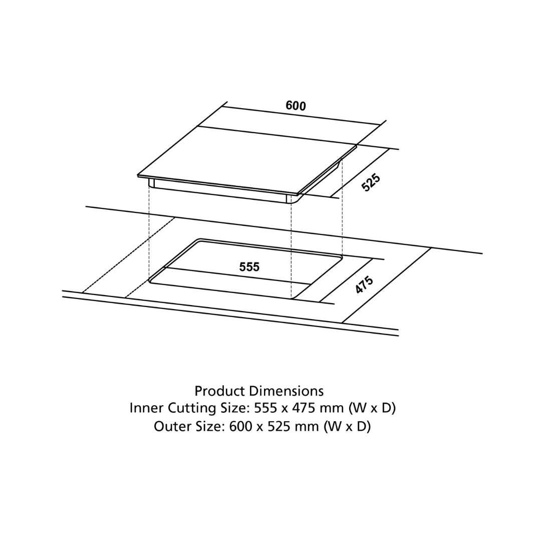 Crompton 60 cm 3 Burner Hob Sensosafe HOB-SSHB603-MBL