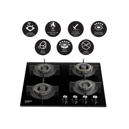 Crompton 60 cm 4 Burner Hob Sensosafe HOB-SSHB604-MBL