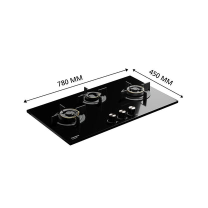 Crompton 78 cm 3 Burner Hob Sensosafe HOB-SSHB783-MBL