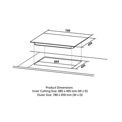 Crompton 78 cm 3 Burner Hob Sensosafe HOB-SSHB783-MBL