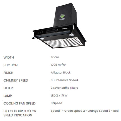 Faber 60 cm Wall Mounted Chimney Aerostation Series HOOD 3N1 AEROSTATION STAR PRO 3D AB TC 60