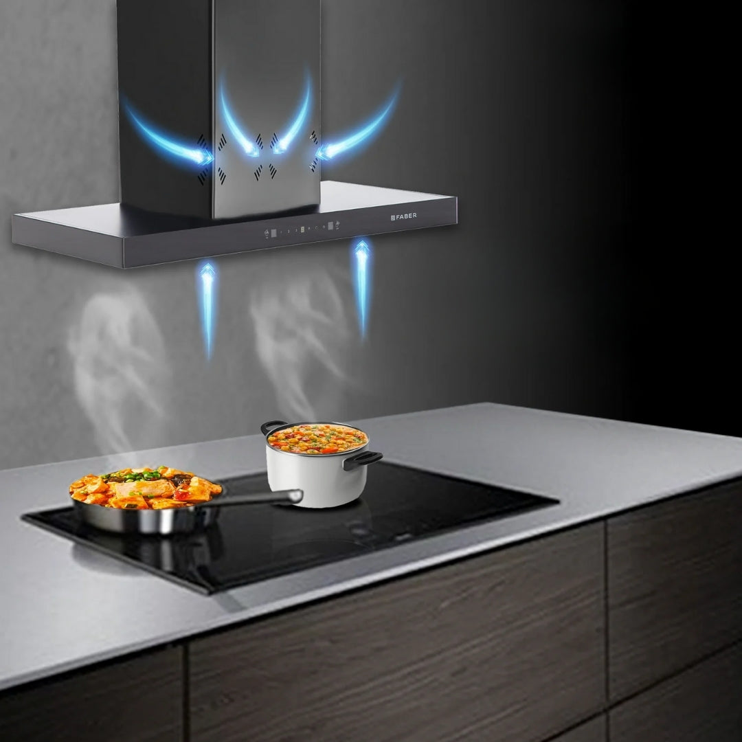 Faber 90 cm Wall Mounted Chimney HOOD CYGNUS IN 3D HC SC FL BK 90