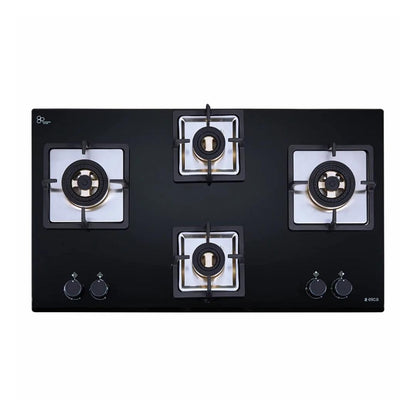 Elica 90 cm Wall Mounted Chimney EFL 3V 901 HAC LTW MS NERO + Elica 90 cm 4 Burner Hob Direct Flame Series IND FLEXI FB 491 DX DFS