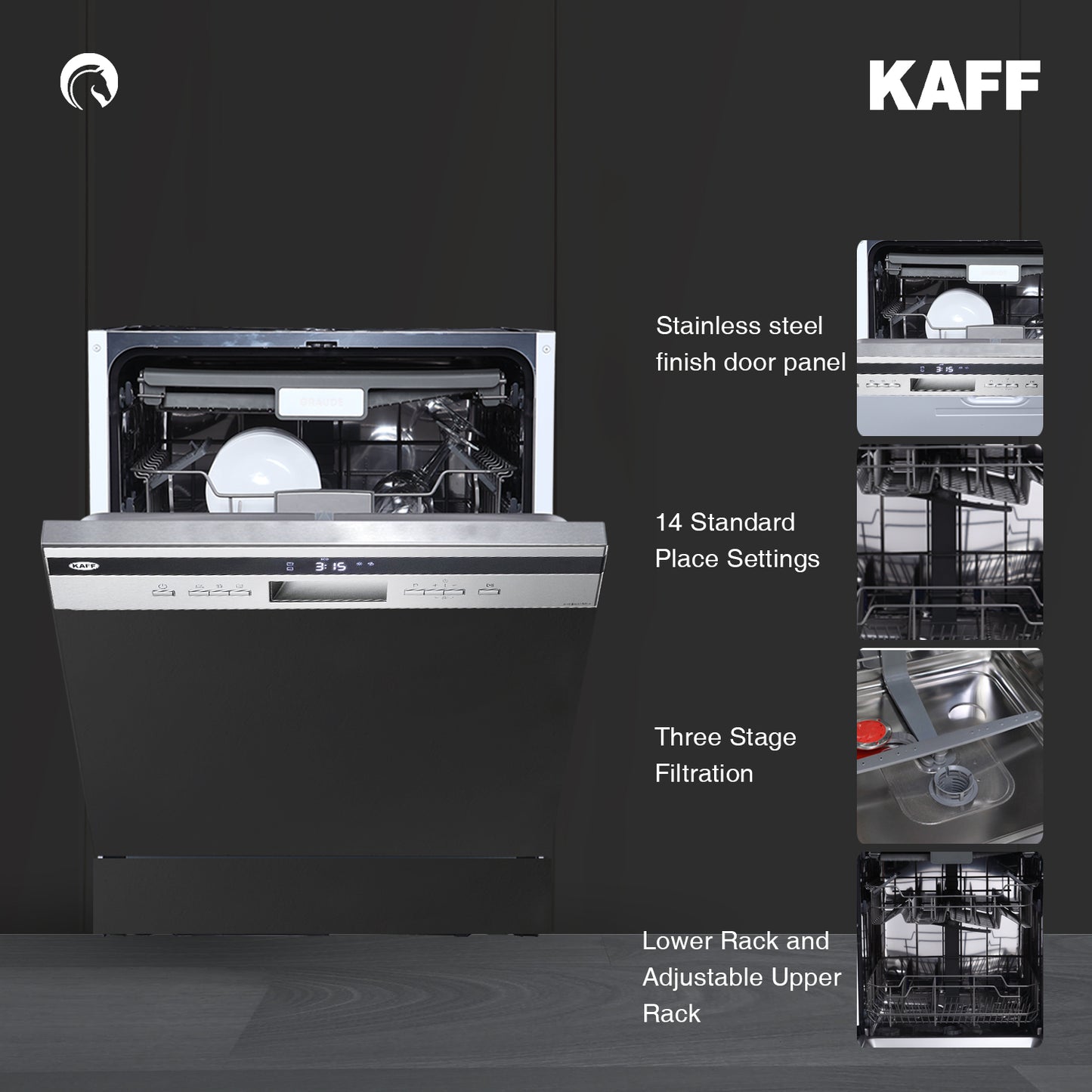 Kaff Built In Dishwasher KDW BIN 60 INTRA with 14 Place Settings