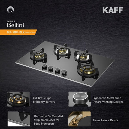 Kaff 80 cm 4 Burner Hob Bellini BLH 804X BL