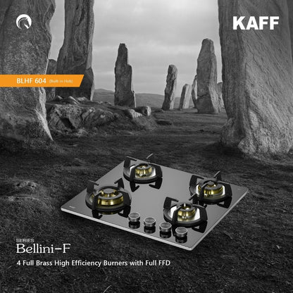 Kaff 60 cm Wall Mounted Chimney ALBURY SUPER 60 DC BLDC + Kaff 60 cm 4 Burner Hob Bellini F BLHF 604X