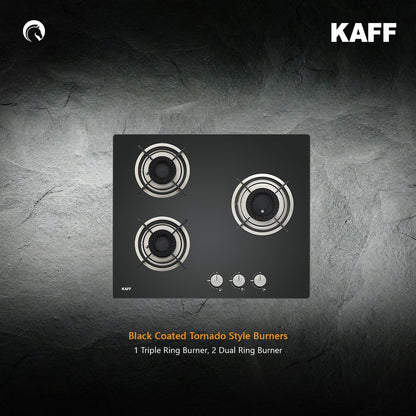 Kaff 60 cm Wall Mounted Chimney Filterless Series MAINZ DHC 60 + Kaff 60 cm 3 Burner Hob Crista CRH 603