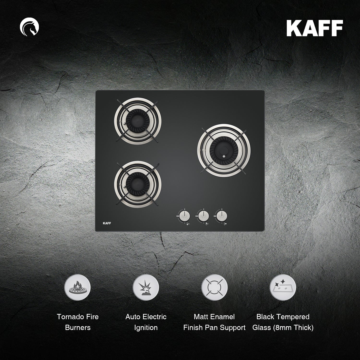 Kaff 60 cm Wall Mounted Chimney Filterless Series MAINZ DHC 60 + Kaff 60 cm 3 Burner Hob Crista CRH 603