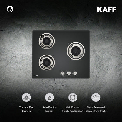 Kaff 60 cm Wall Mounted Chimney Filterless Series MAINZ DHC 60 + Kaff 60 cm 3 Burner Hob Crista CRH 603