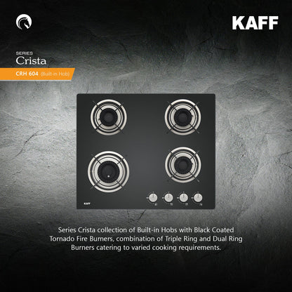 Kaff 60 cm Wall Mounted Chimney Filterless Series ASHPRO DHC 60 + Kaff 60 cm 4 Burner Hob Crista CRH 604