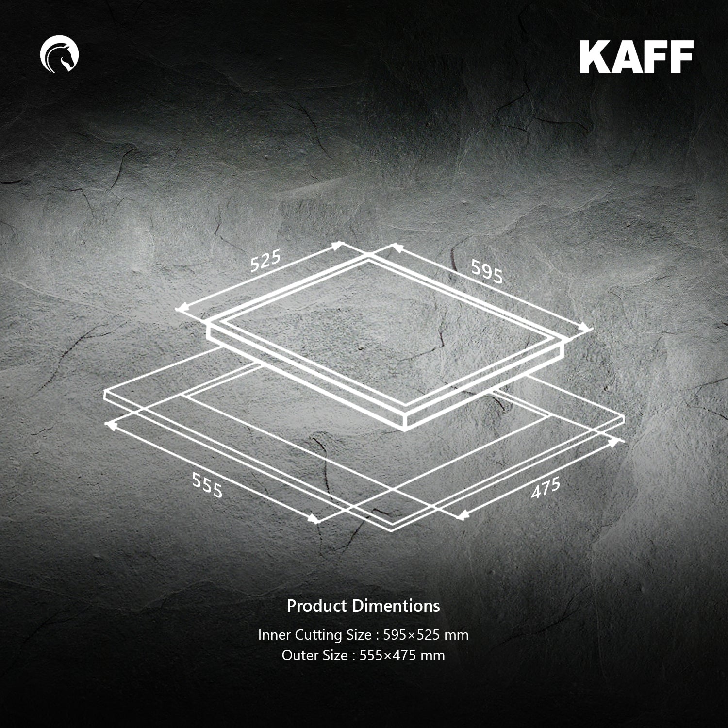 Kaff 60 cm Wall Mounted Chimney Filterless Series ASHPRO DHC 60 + Kaff 60 cm 4 Burner Hob Crista CRH 604