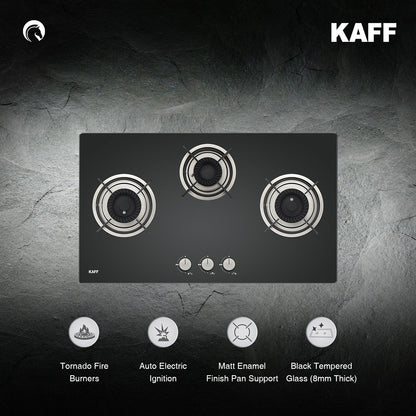 Kaff 75 cm Wall Mounted Chimney Filterless Series ASHPRO DHC 75 + Kaff 78 cm 3 Burner Hob Crista CRH 783