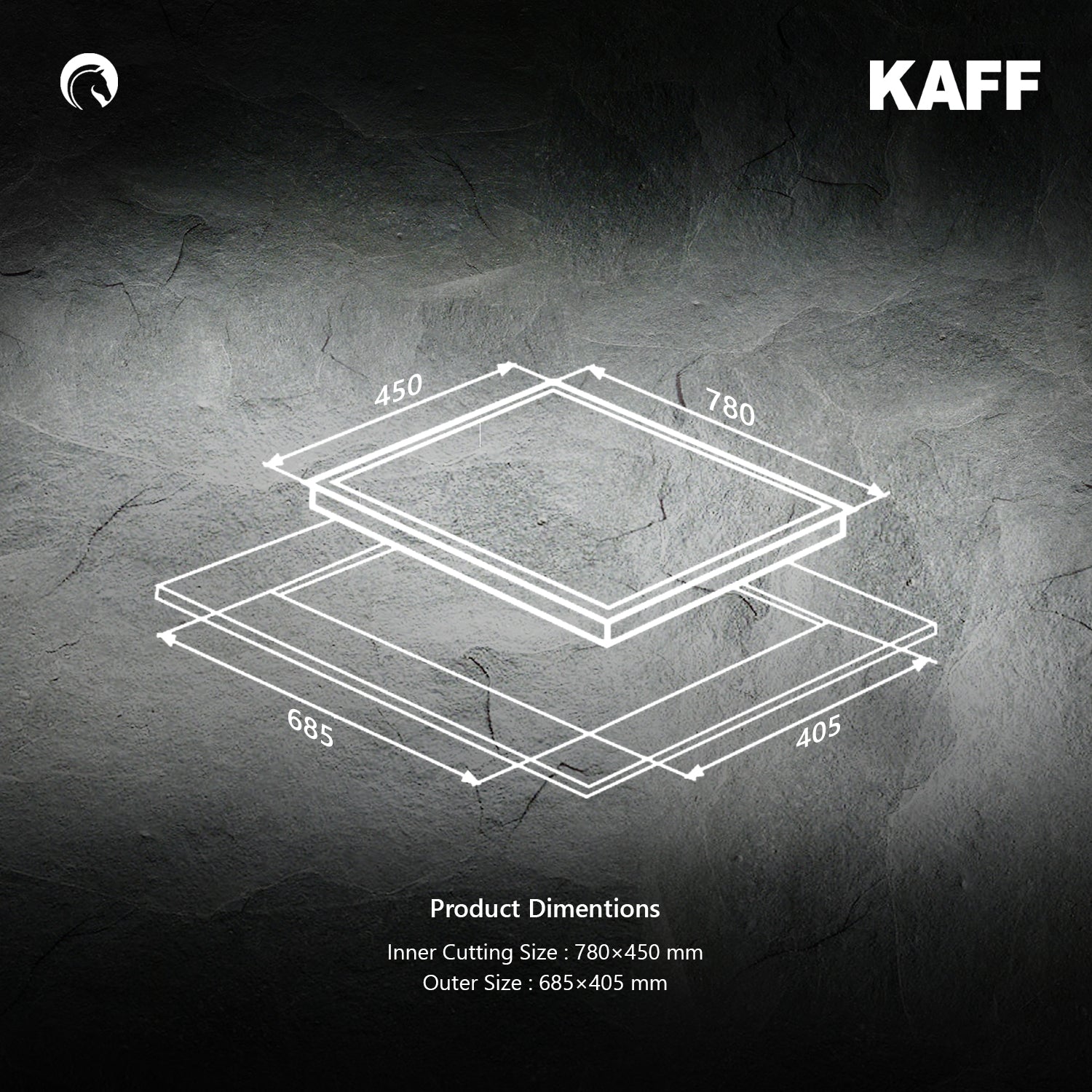 Kaff 75 cm Wall Mounted Chimney Filterless Series ASHPRO DHC 75 + Kaff 78 cm 3 Burner Hob Crista CRH 783