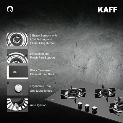 Kaff 78 cm 3 Burner Hob HBR HBR 783B