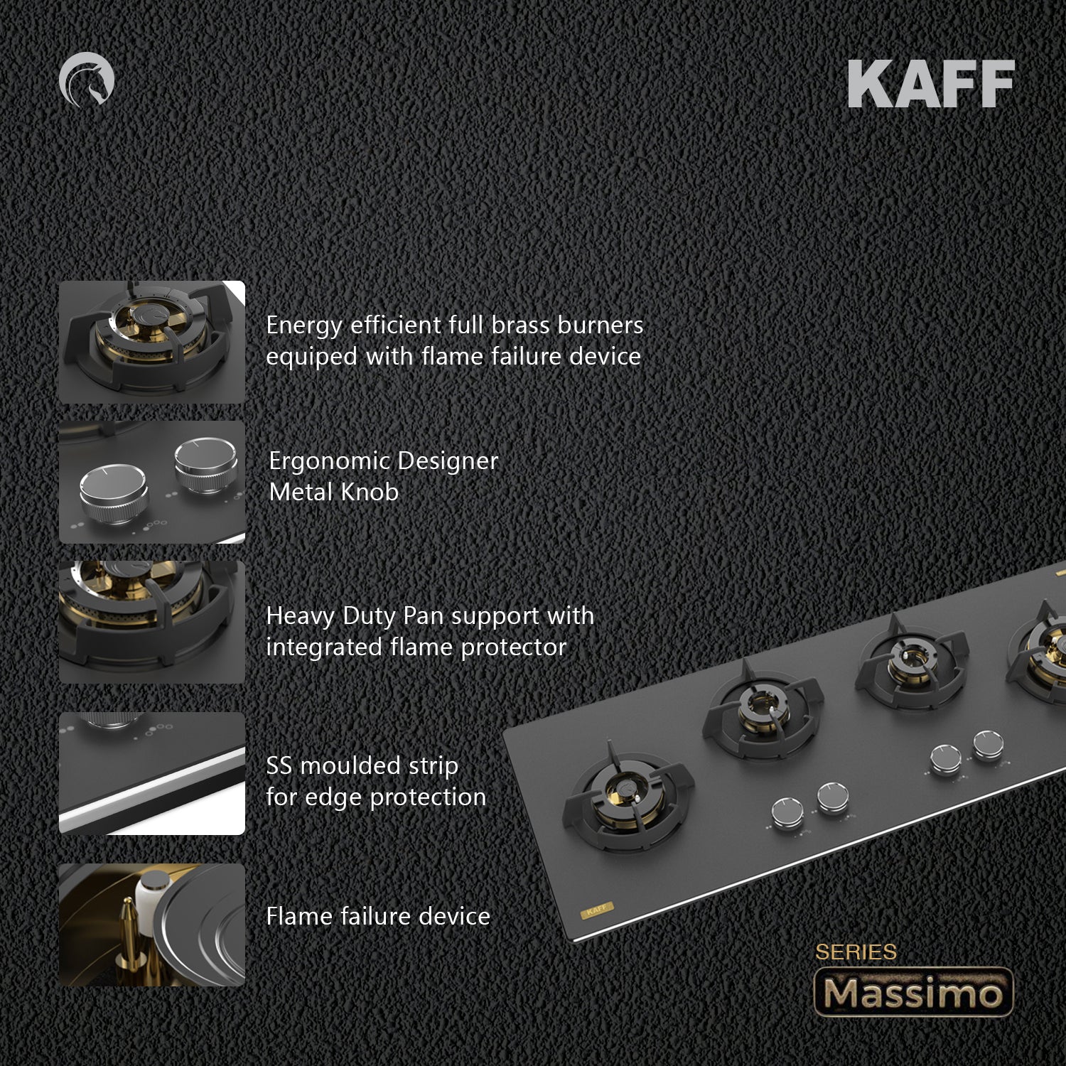 Kaff 90 cm Wall Mounted Chimney ALBURY SUPER 90 DC BLDC + Kaff 100 cm 4 Burner Hob Massimo MSM 104X