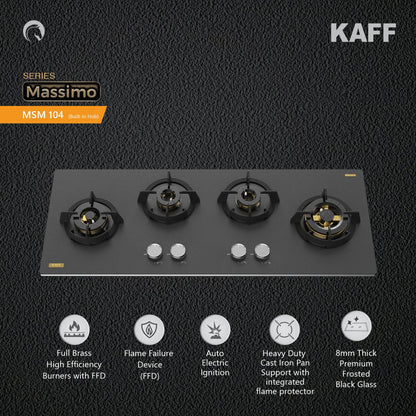 Kaff 90 cm Wall Mounted Chimney ALBURY SUPER 90 DC BLDC + Kaff 100 cm 4 Burner Hob Massimo MSM 104X