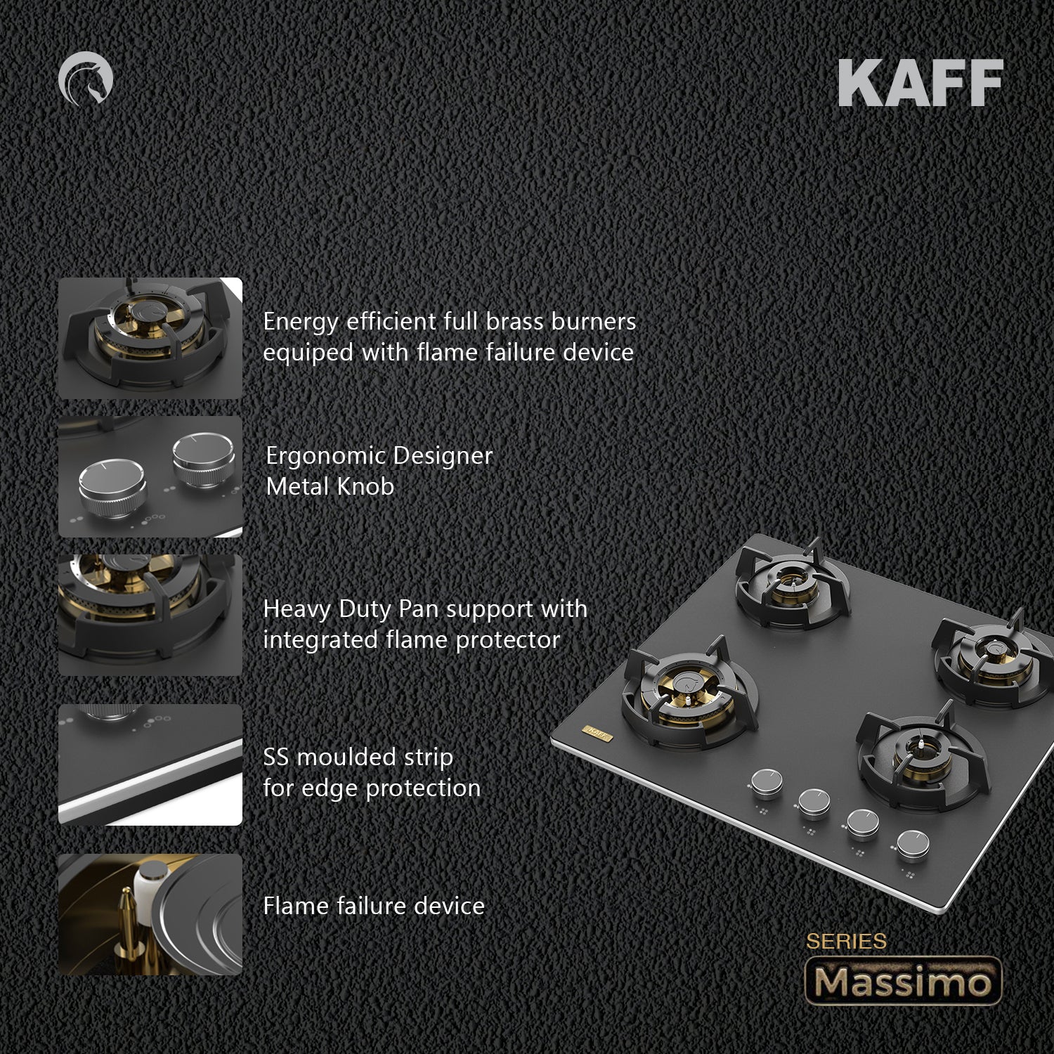 Kaff 60 cm Wall Mounted Chimney ALBURY SUPER 60 DC BLDC + Kaff 60 cm 4 Burner Hob Massimo MSM 604X
