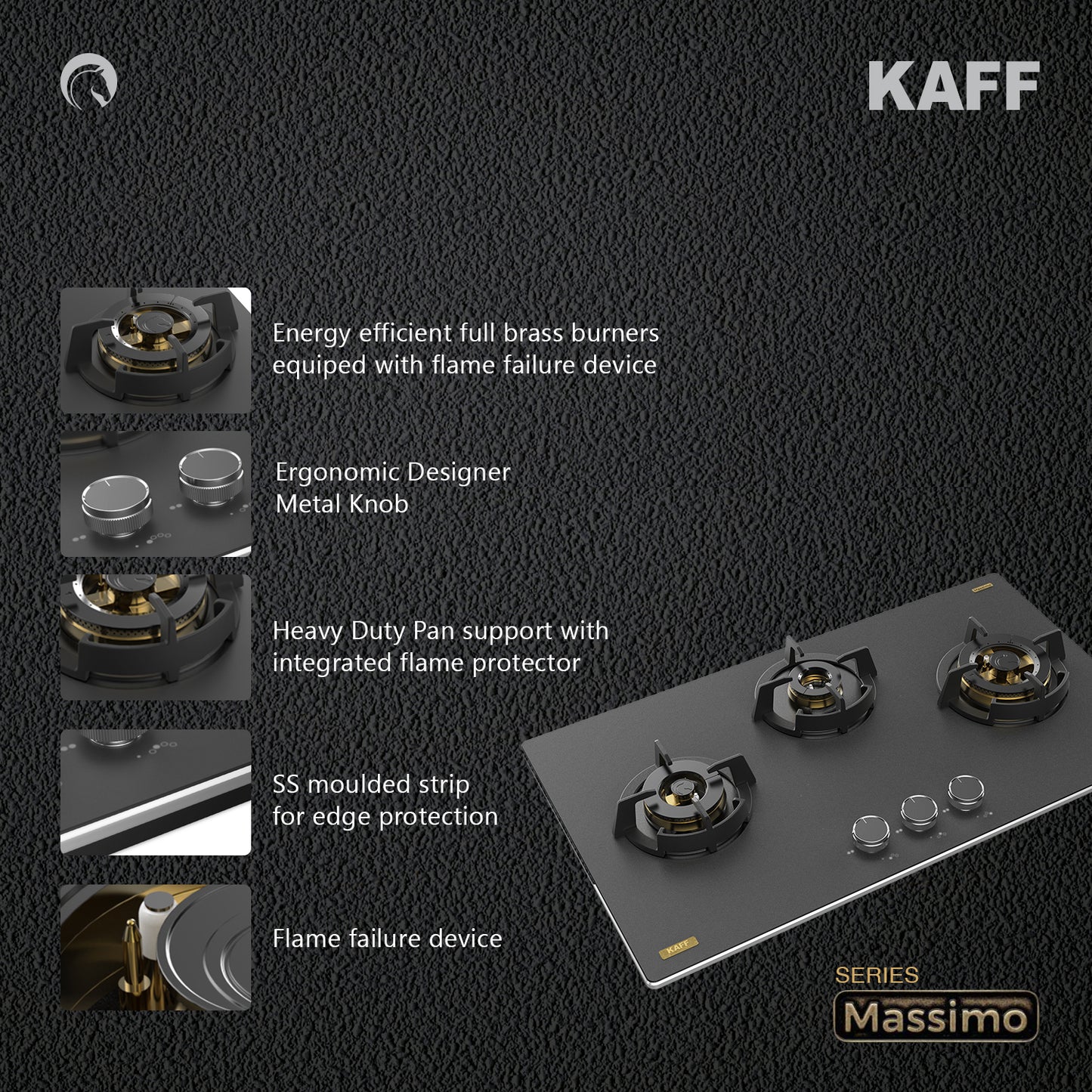 Kaff 78 cm 3 Burner Hob Massimo MSM 783X