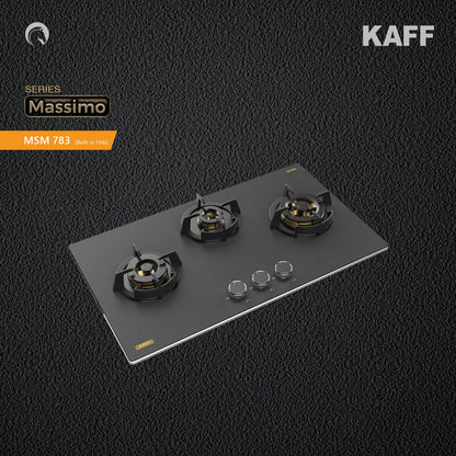 Kaff 75 cm Wall Mounted Chimney ALBURY SUPER 75 DC BLDC + Kaff 78 cm 3 Burner Hob Massimo MSM 783X