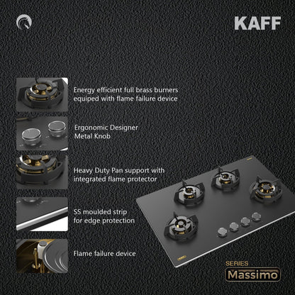 Kaff 90 cm Wall Mounted Chimney ALBURY SUPER 90 DC BLDC + Kaff 80 cm 4 Burner Hob Massimo MSM 804X