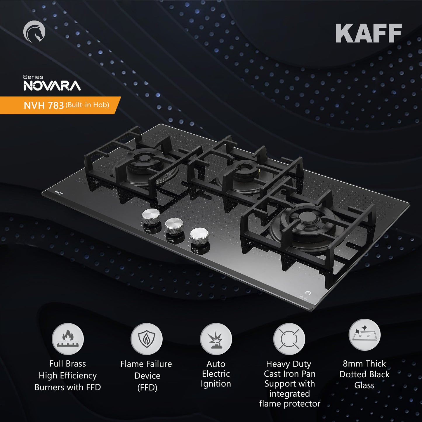 Kaff 78 cm 3 Burner Hob Novara NVH 783
