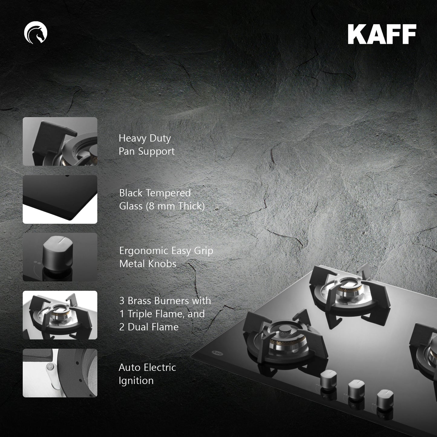 Kaff 60 cm 3 Burner Hob Premier Range KH 60 BR 31X