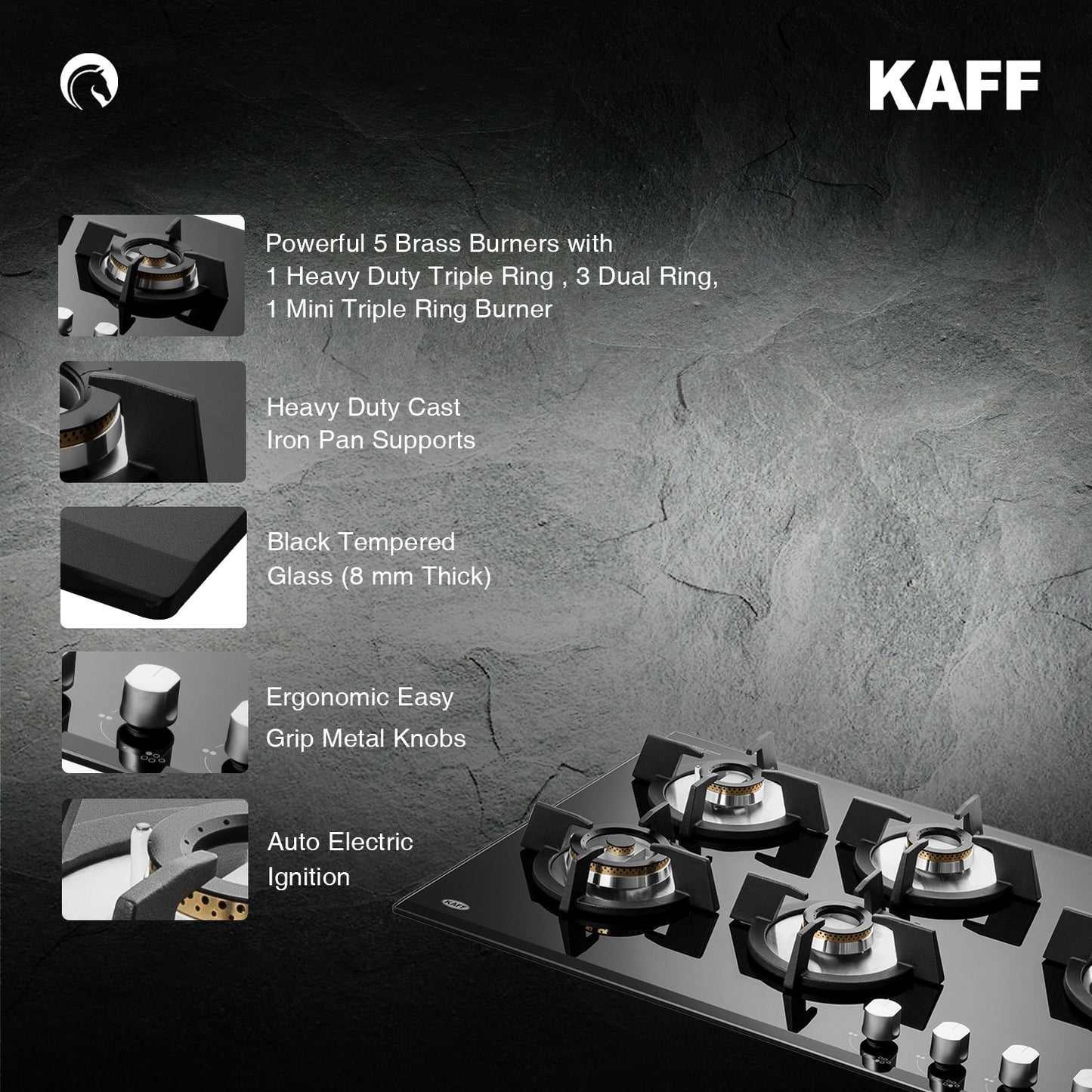 Kaff 86 cm 5 Burner Hob Premier Range KH 86 BR 53X