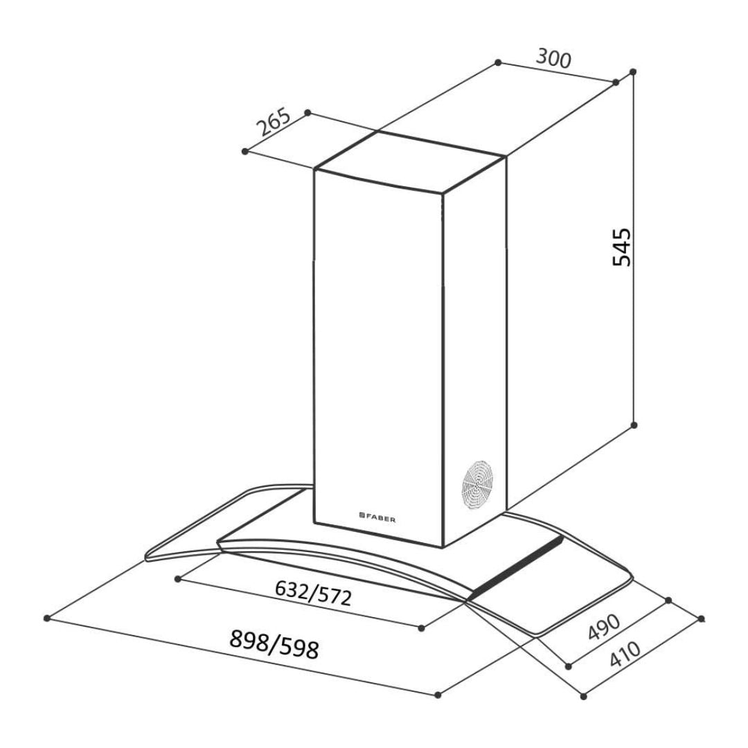 Faber 60 cm Wall Mounted Chimney 3D Hood Series FEEL PLUS 3D T2S2 BK TC LTW 60