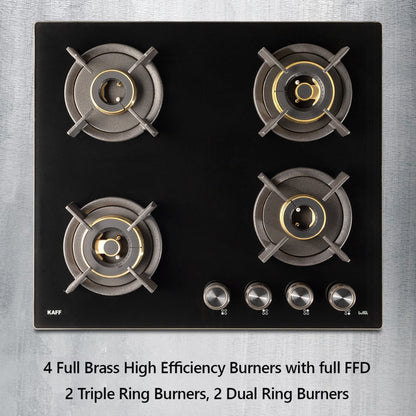 Kaff 60 cm Wall Mounted Chimney LYNN 60 DC BLDC + Kaff 60 cm 4 Burner Hob Infra INF 604