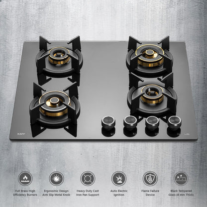 Kaff 60 cm Wall Mounted Chimney ASHPRO 60 DC - BLDC + Kaff 60 cm 4 Burner Hob Infra INF 604