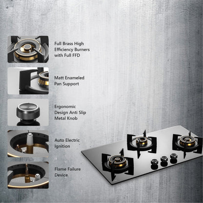 Kaff 75 cm Wall Mounted Chimney LYNN 75 DC BLDC + Kaff 78 cm 3 Burner Hob Infra INF 783