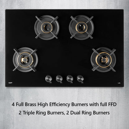 Kaff 75 cm Wall Mounted Chimney LYNN 75 DC BLDC + Kaff 80 cm 4 Burner Hob Infra INF 804