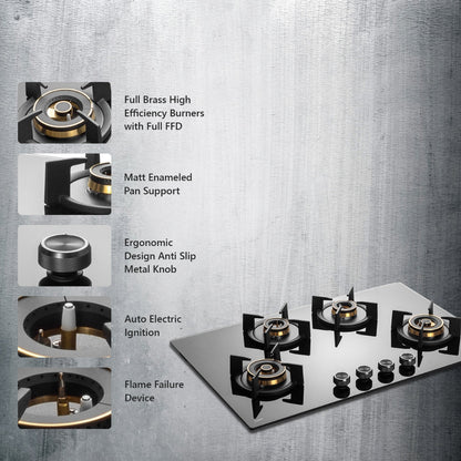 Kaff 75 cm Wall Mounted Chimney ASHPRO 75 DC - BLDC + Kaff 80 cm 4 Burner Hob Infra INF 804