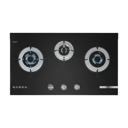 Bosch 90 cm Wall Mounted Chimney DWA98IJ60I + Bosch 70 cm 3 Burner Hob True Brass 3D Wheel PMD83D31NX