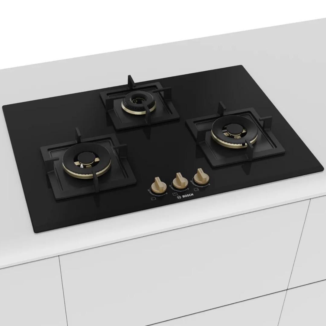 Bosch 90 cm Wall Mounted Chimney Series 2 DWA91BJ60I + Bosch 75 cm 3 Burner Hob True Brass 2D PND7B6F20I