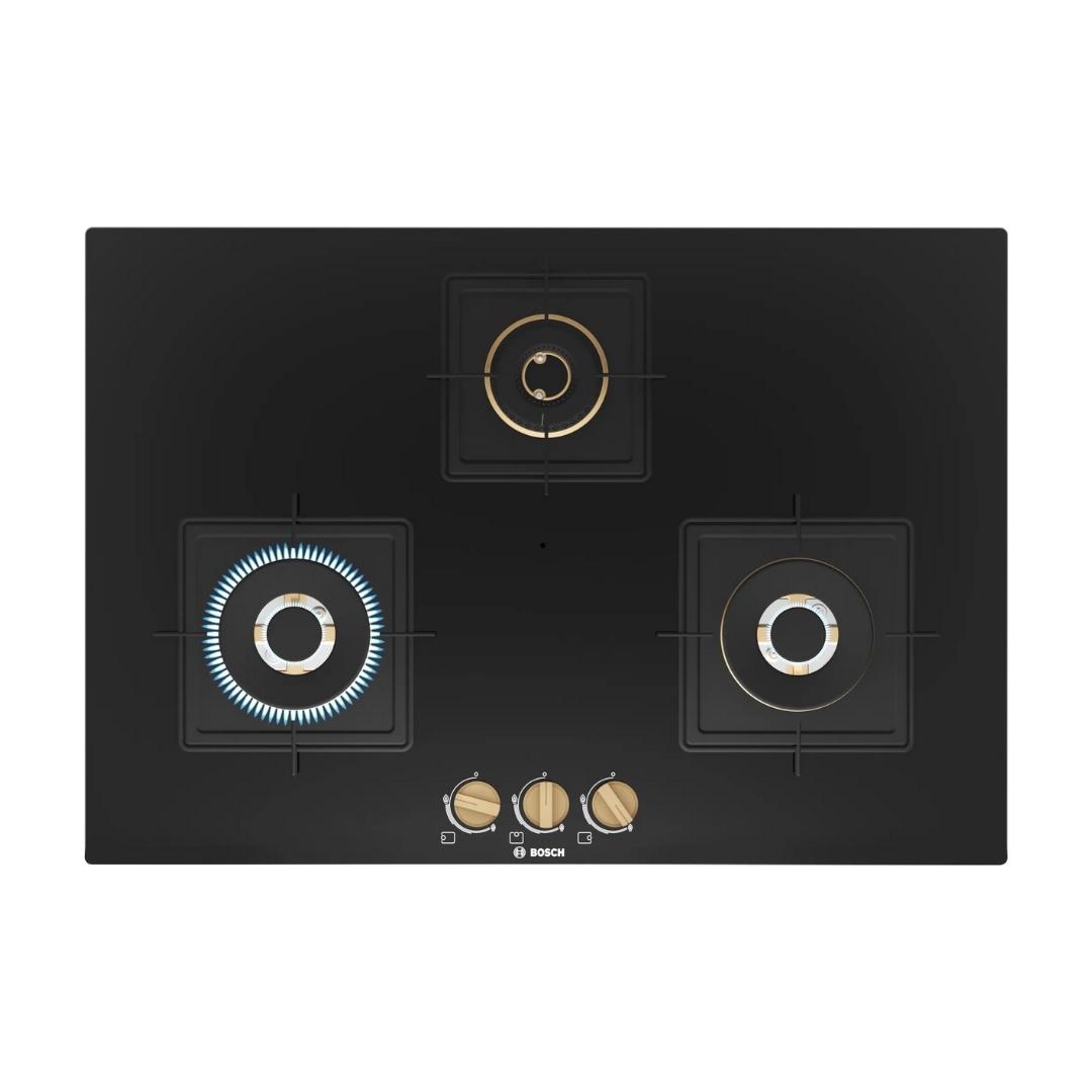 Bosch 90 cm Wall Mounted Chimney Series 2 DWA91BJ60I + Bosch 75 cm 3 Burner Hob True Brass 2D PND7B6F20I