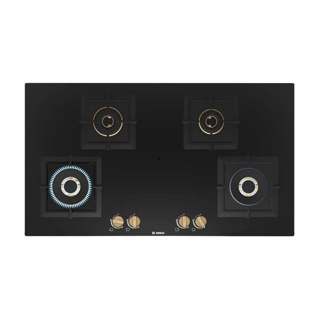 Bosch Built In Oven HBF532BA0I + Bosch Built-In Microwave Series 4 BEL553MS0I + Bosch 90 cm Wall Mounted Chimney Self Clean Series DWBA98H60I + Bosch 90 cm 4 Burner Hob True Brass 2D PNF9B6F20I
